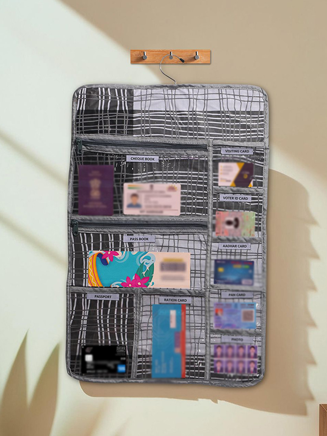 Kuber Industries Grey PVC Foldable Wardrobe Hanging Document Holder With 10 Pocket