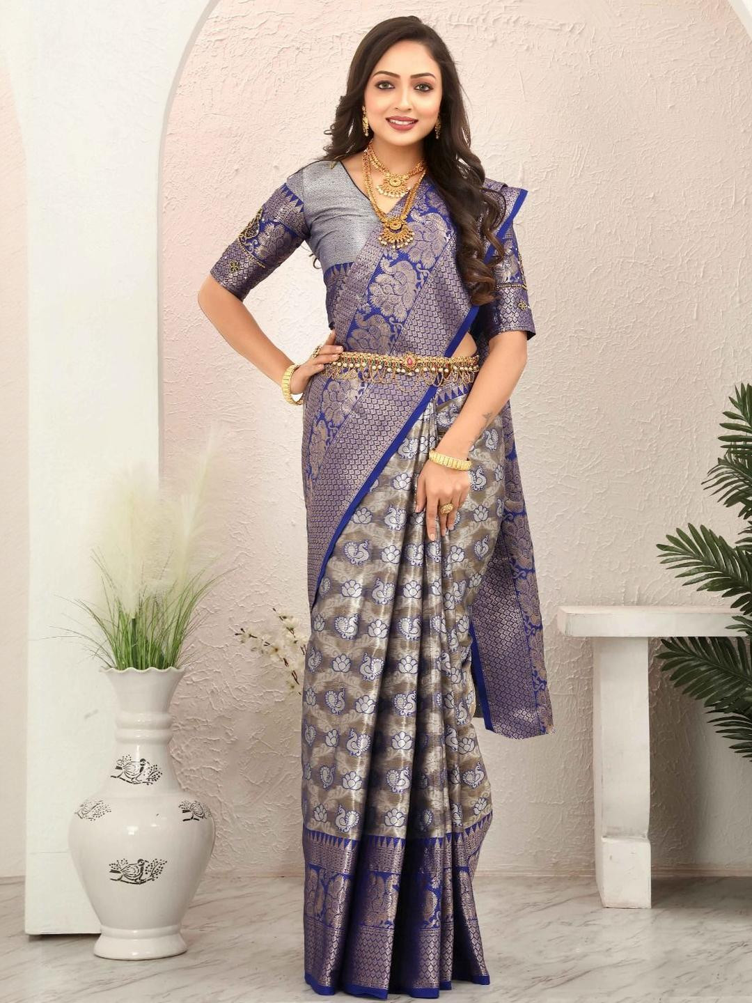 VELMIRA LUXURY Woven Design Zari Pure Cotton Chanderi Saree