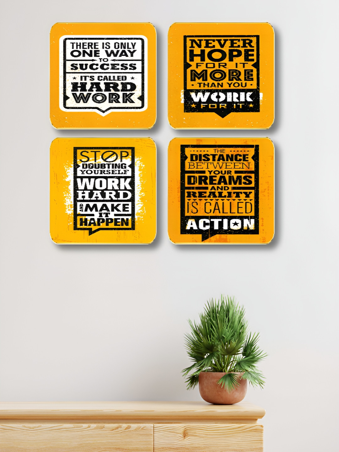 Livin'luxe Yellow & Black 4 Pieces Motivational Quote Wall Arts