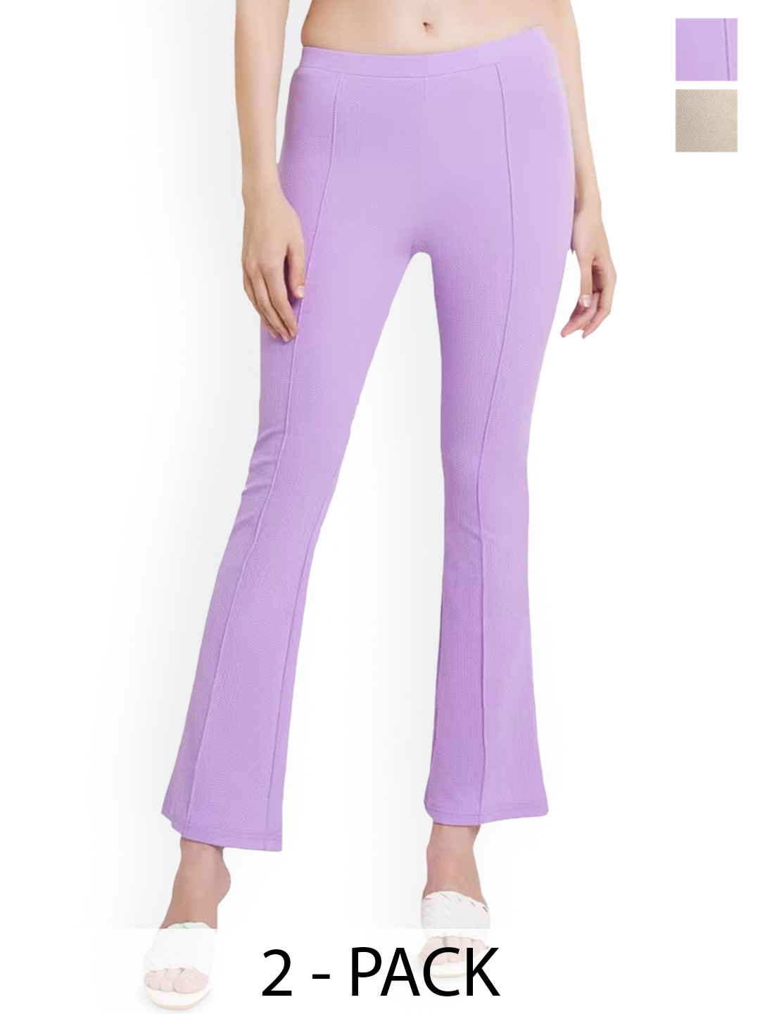 SRISARAS Women Pack Of 2 Bootcut Mid-Rise Trousers