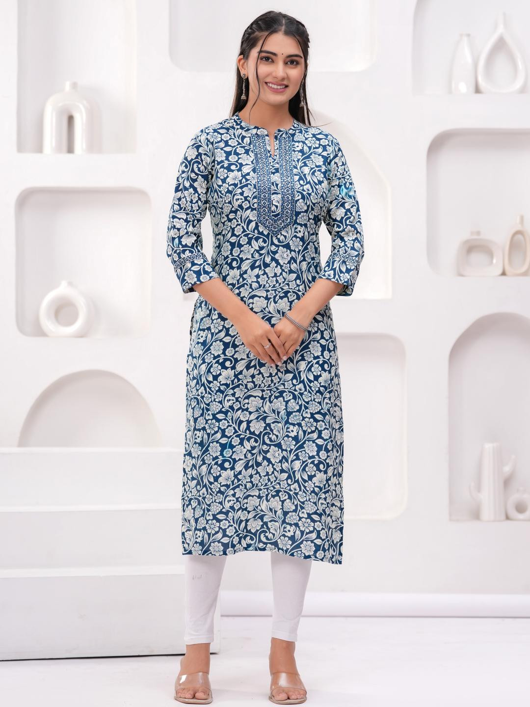Khalish Women Navy Blue Cotton Kurtas