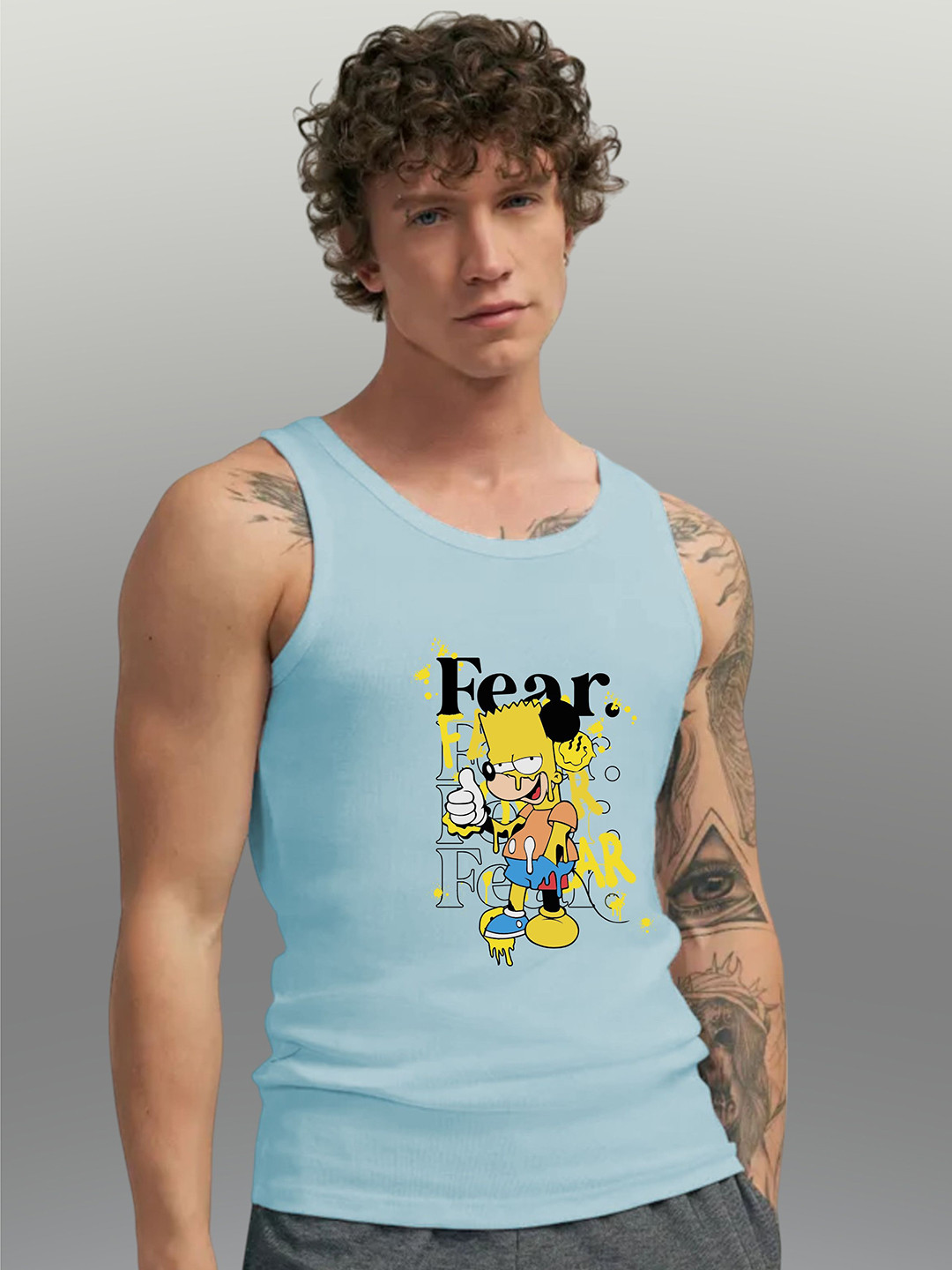 Uniplanet store Printed Scoop Neck Gym Vest UVM-3FEAR-CARTN-SKBL-S