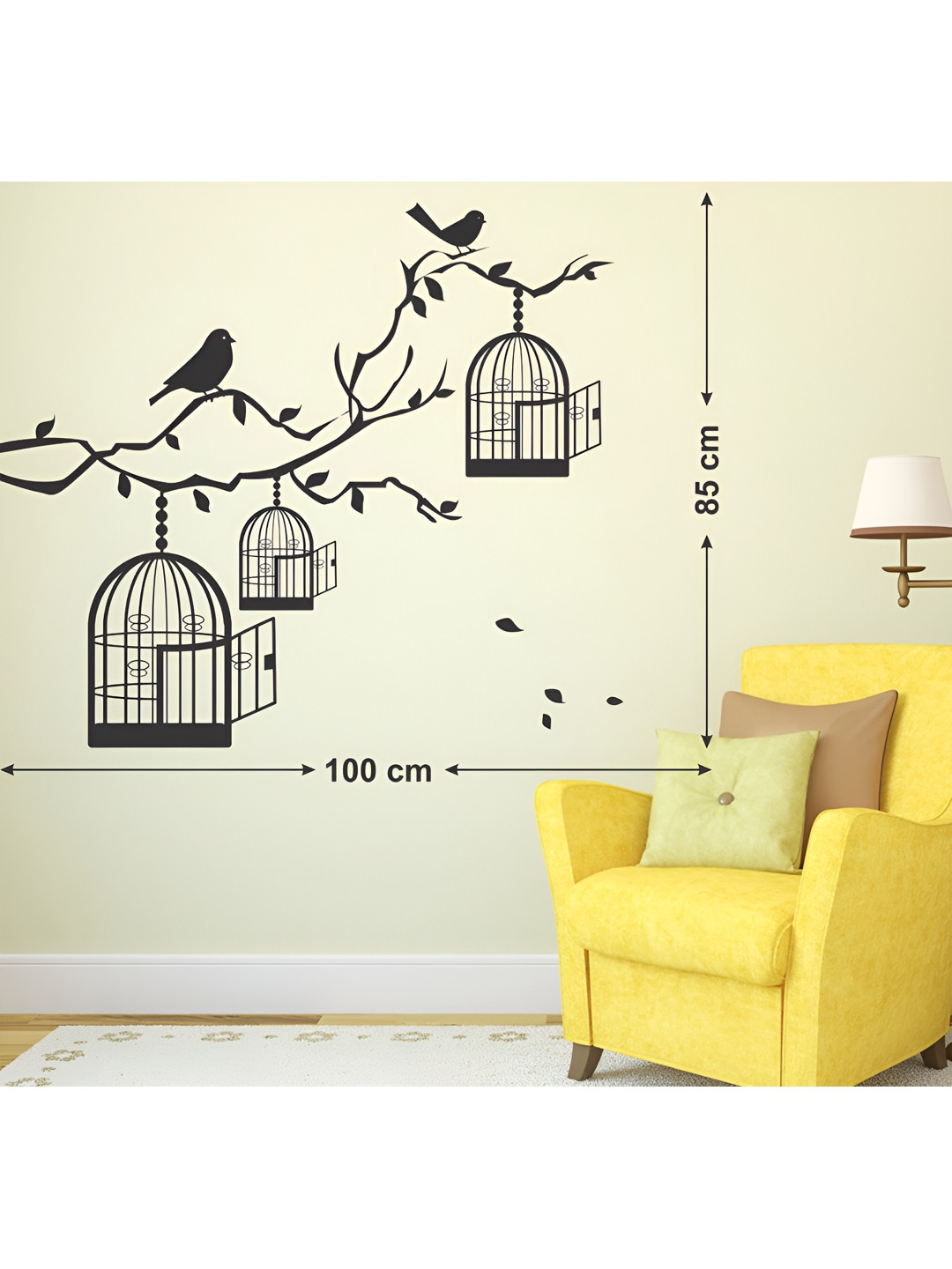 LANSTICK Black Tree With Birds Cage Self-Adhesive Wall Sticker