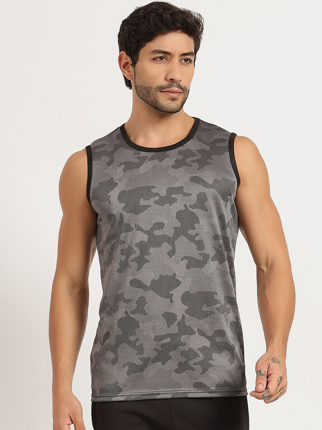 TQH Printed Round Neck Gym Vest TQH-Vest_Printed_825_Black_S