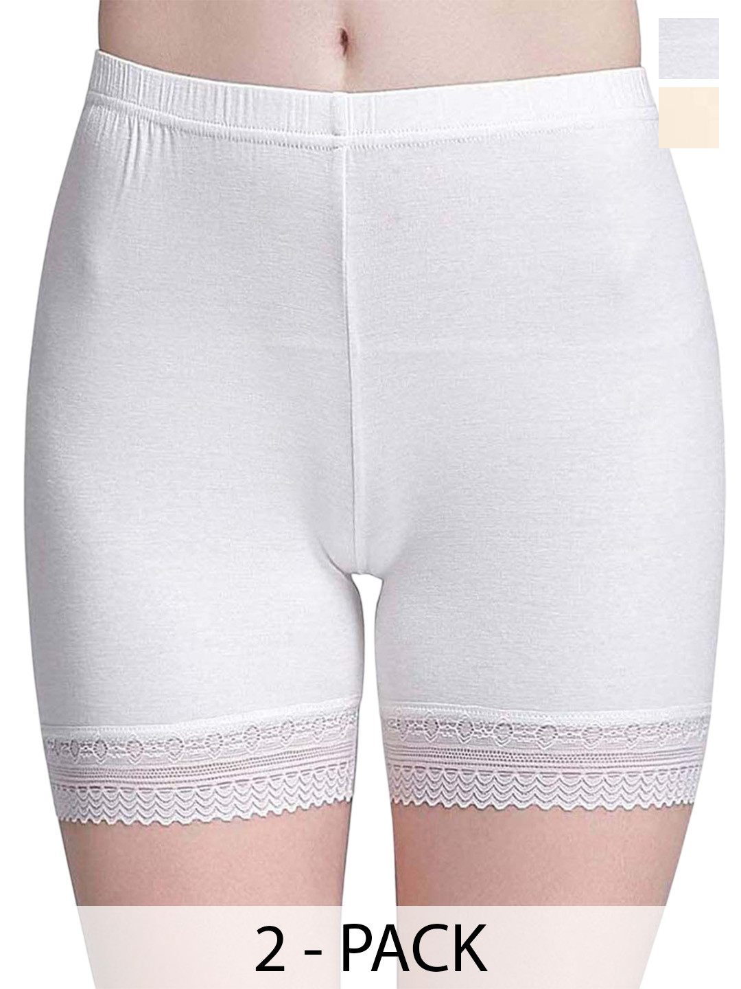 SHOPPY VILLA Women Pack Of 2 Mid-Rise Under Dress Seamless Lace Edge Cycling Sports Shorts