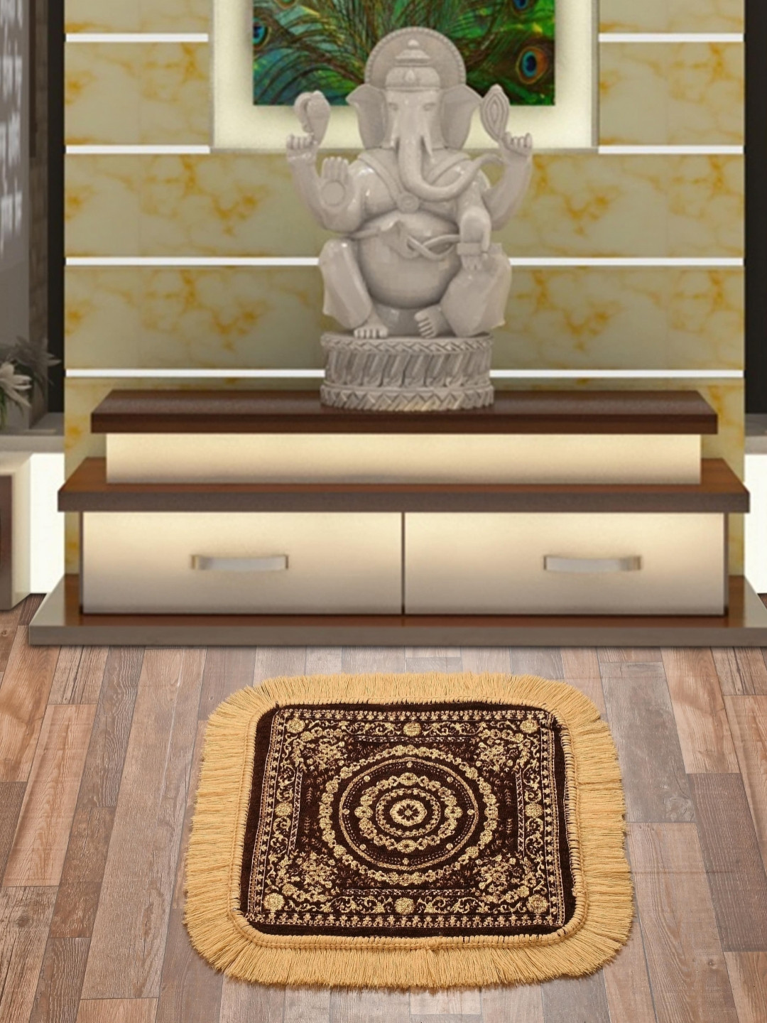 SAWNA HOMES Coffee Brown Woven Design Velvet Prayer Mat