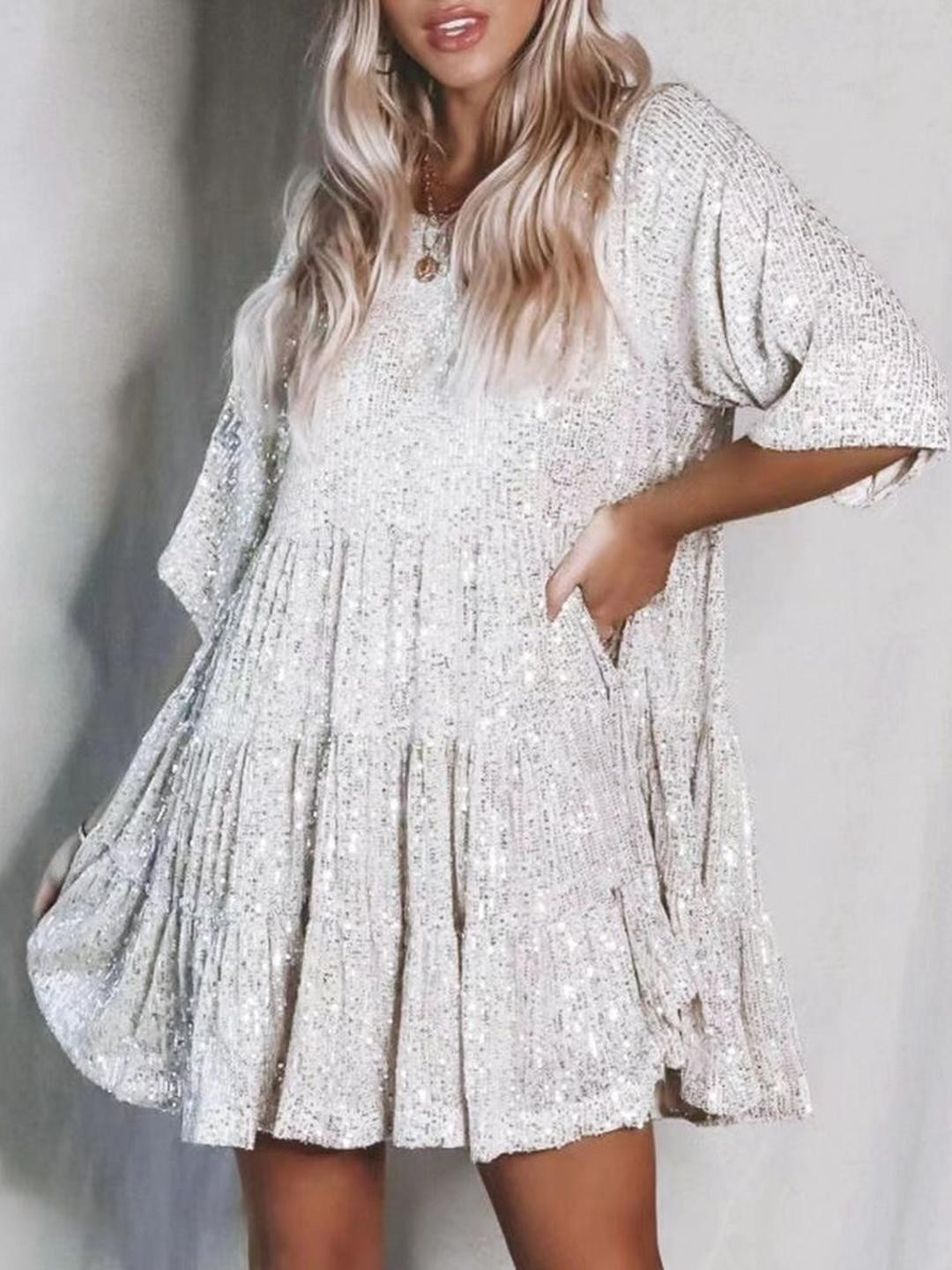 StyleCast Women Sequined Embellished A-Line Mini Party Dress