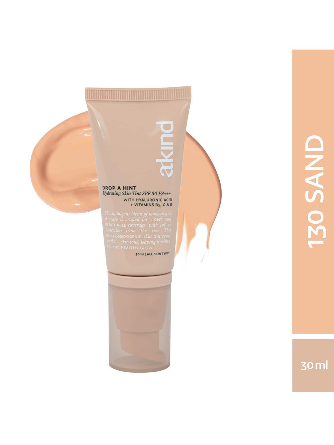 akind Drop a Hint SPF30 PA+++ Hydrating Skin Tint with Hyaluronic Acid 30ml - Sand 130