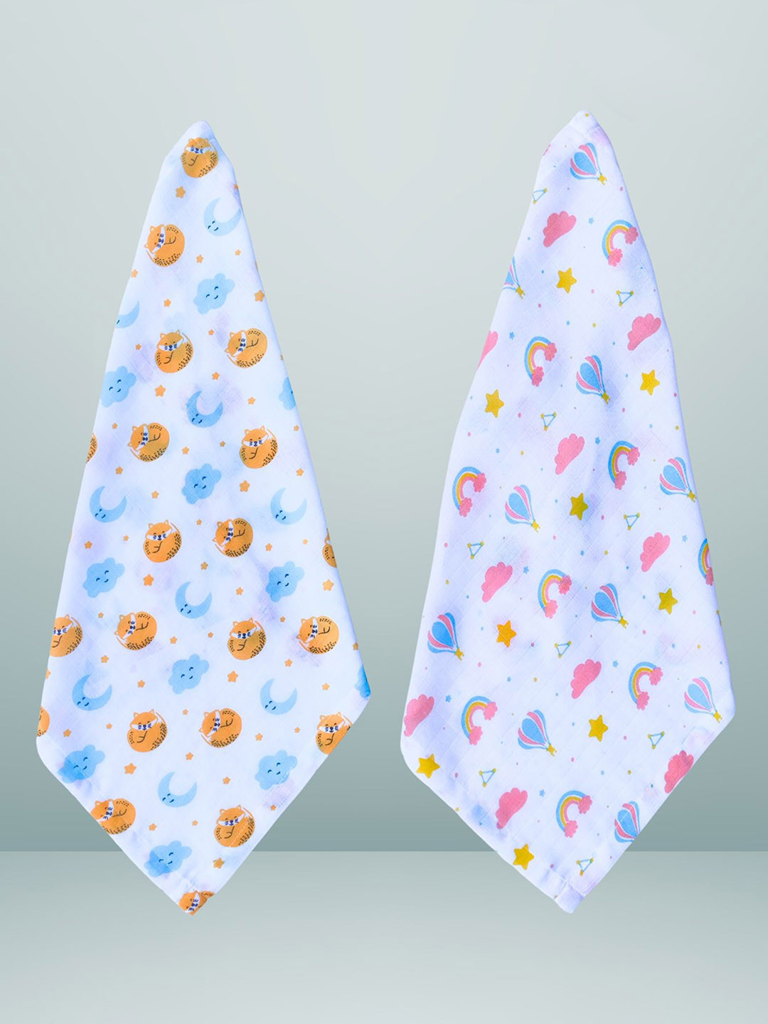 BAESD Infants Set Of 2 Printed Organic Muslin Cotton Wash Cloths