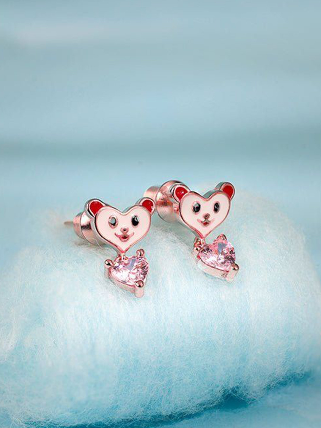GIVA 925 Silver Rose Gold-Plated Teddy Heart Shaped Drop Earrings