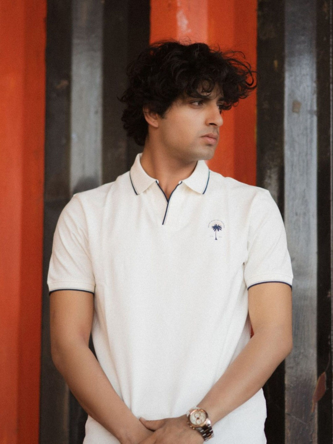BLACK BUCK Brand Logo Polo Collar Short Sleeves Cotton T-shirt