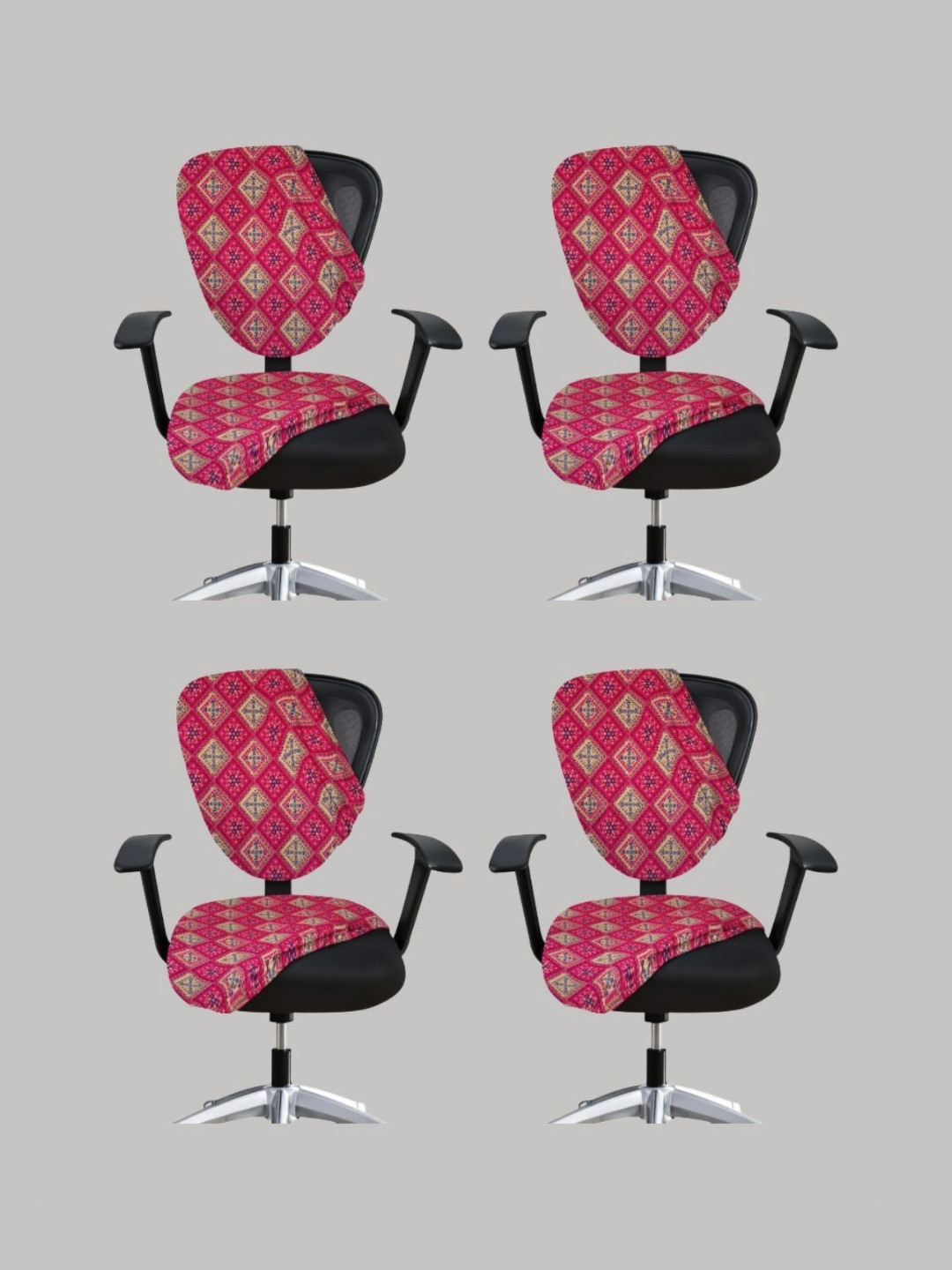 Lazi Set Of 4 Pink Printed Stretchable Office Chair Covers