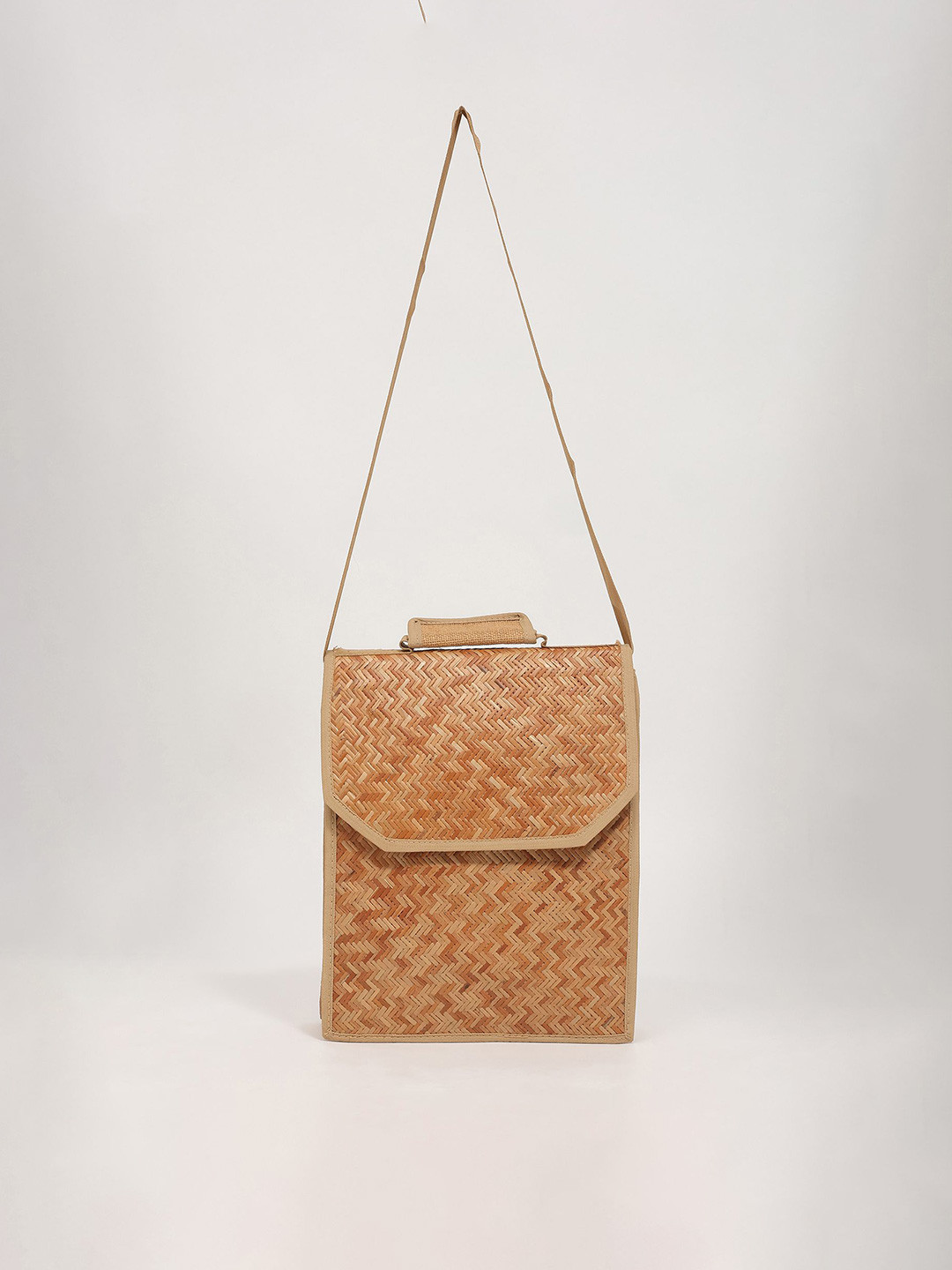 Exotic India Textured Structured Bamboo Shoulder Bag with Cut Work