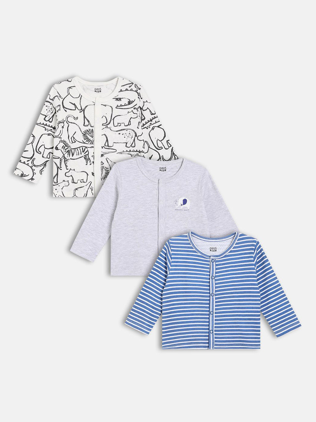 MINI KLUB Infant Boys Pack Of 3 Printed Pure Cotton Jhabla Vests 27NBFV1130-EHRO