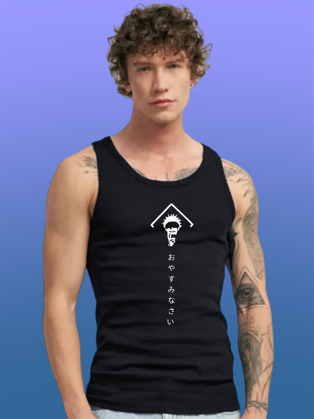 Uniplanet store Printed Scoop Neck Gym Vest UVM-LG-JUJUTSU-NEW-BLK-S