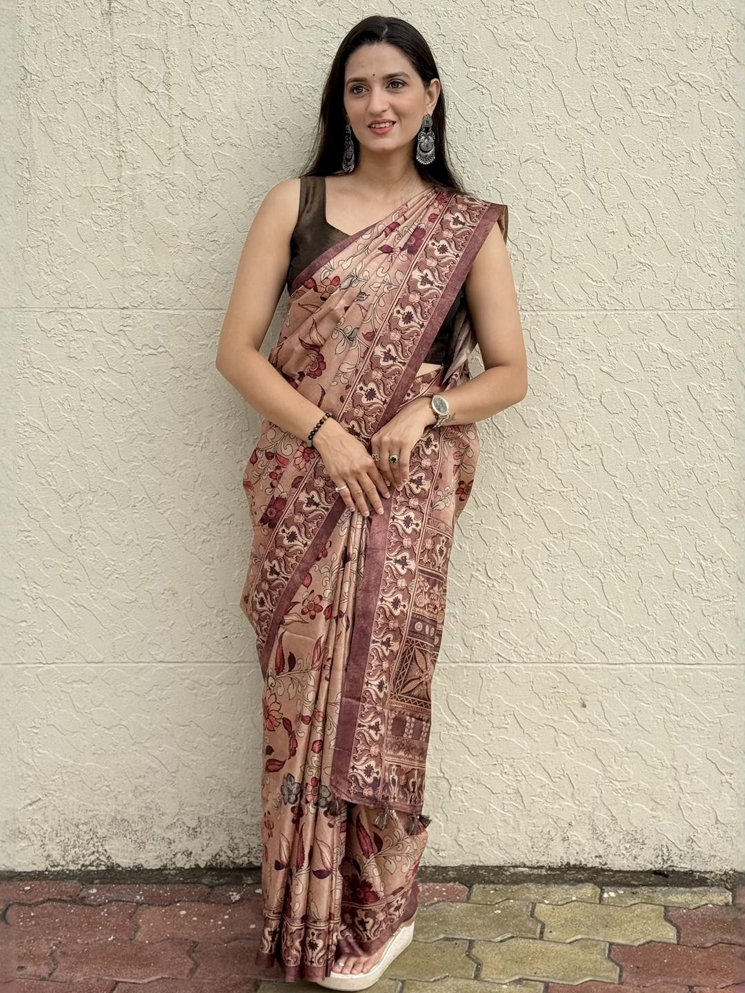 ETHNIC TODAY Floral Art Silk Tussar Saree