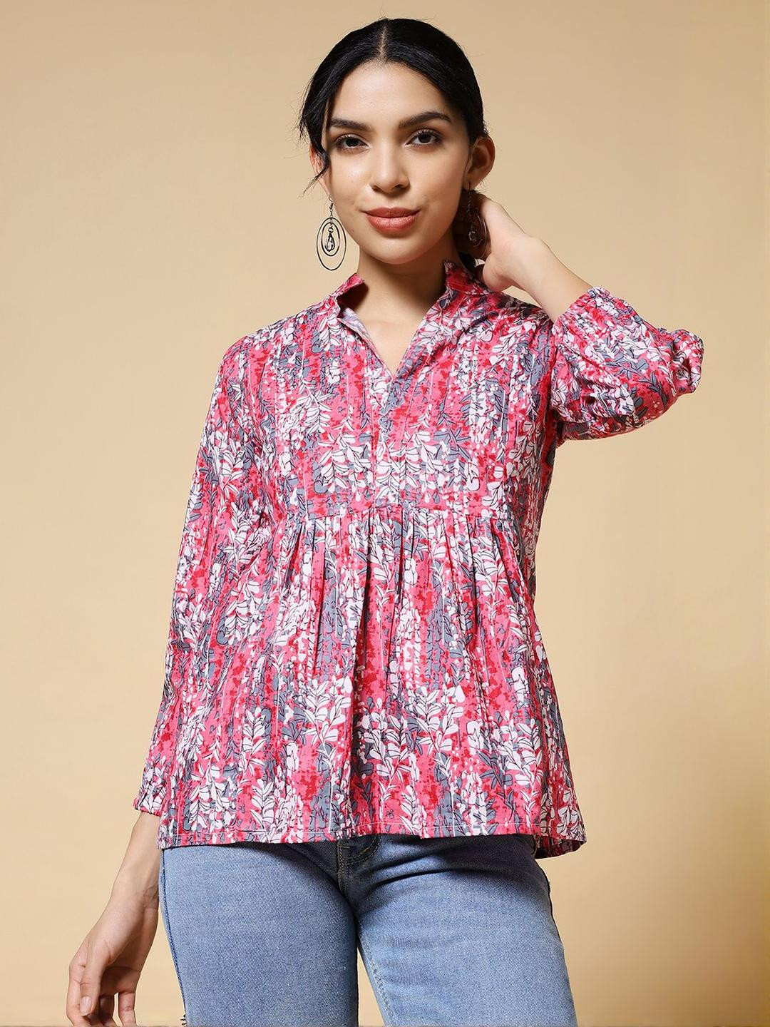 Istyle Can Floral Printed V-Neck Cotton Top
