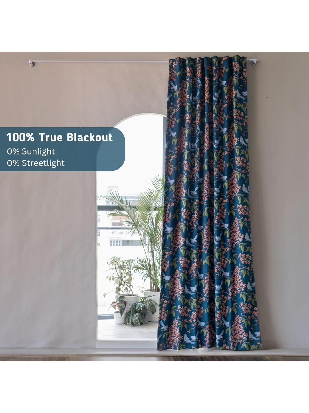 Tranquebar Home Navy Blue & Pink 2 Piece Printed Black Out Window Curtains