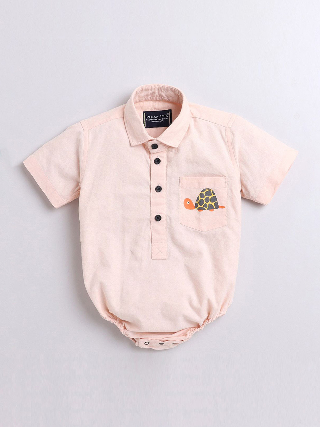 Polka Tots Infants Turtle Embroidered Pure Cotton Polo Bodysuit