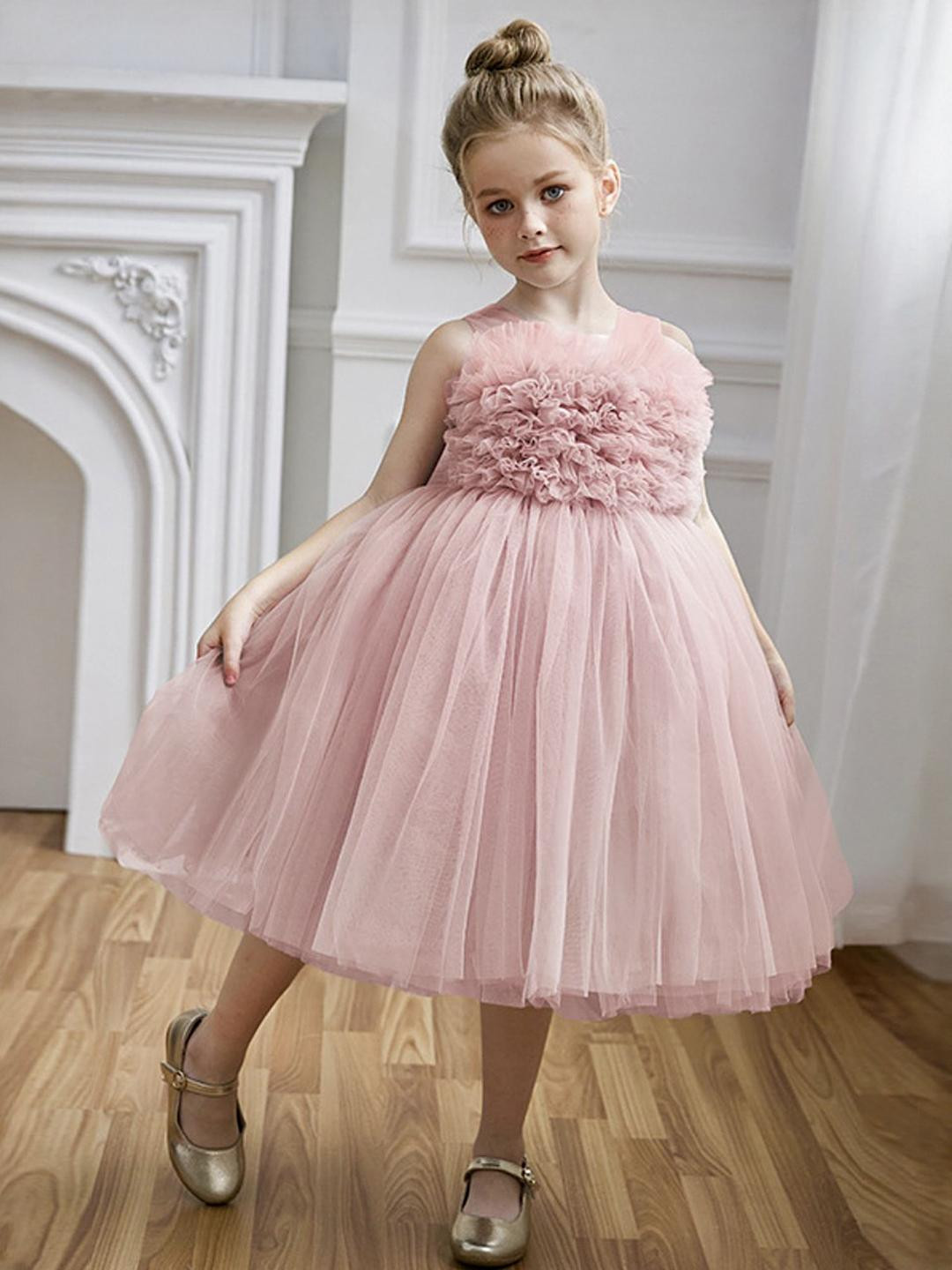 LULU & SKY Girls Solid Tulle Empire Dress