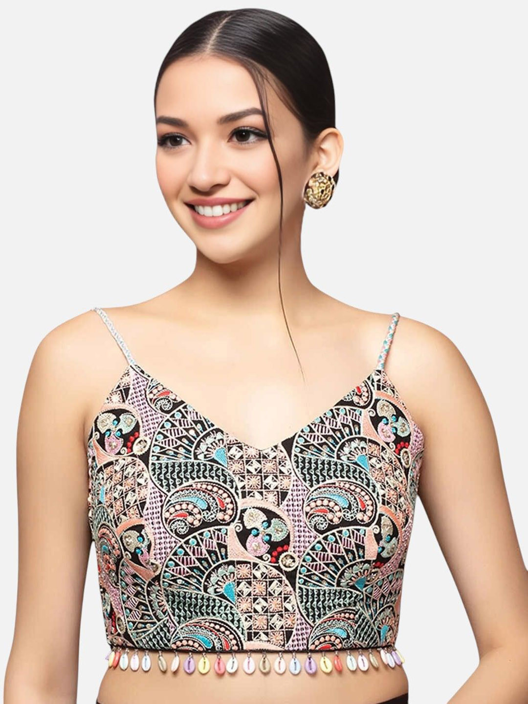 Biyu Embroidery Cotton V-Neck Readymade Saree Blouse