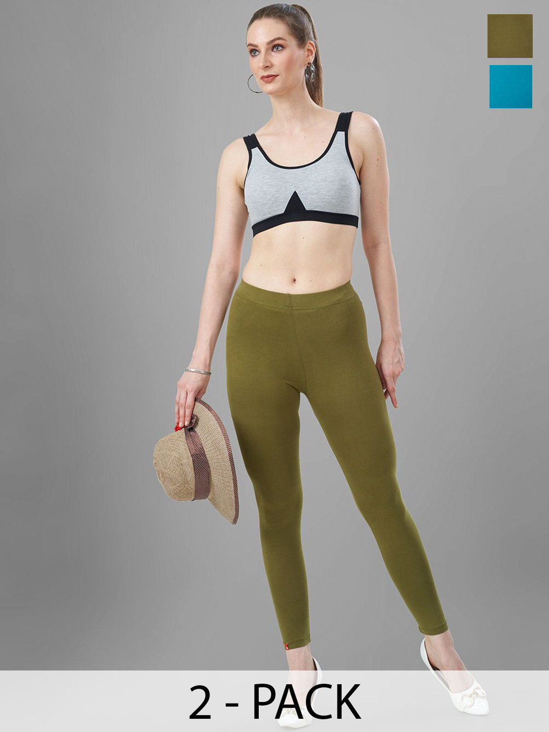 T19 Pack Of 2 4-Way Stretchable Ankle-Length Leggings