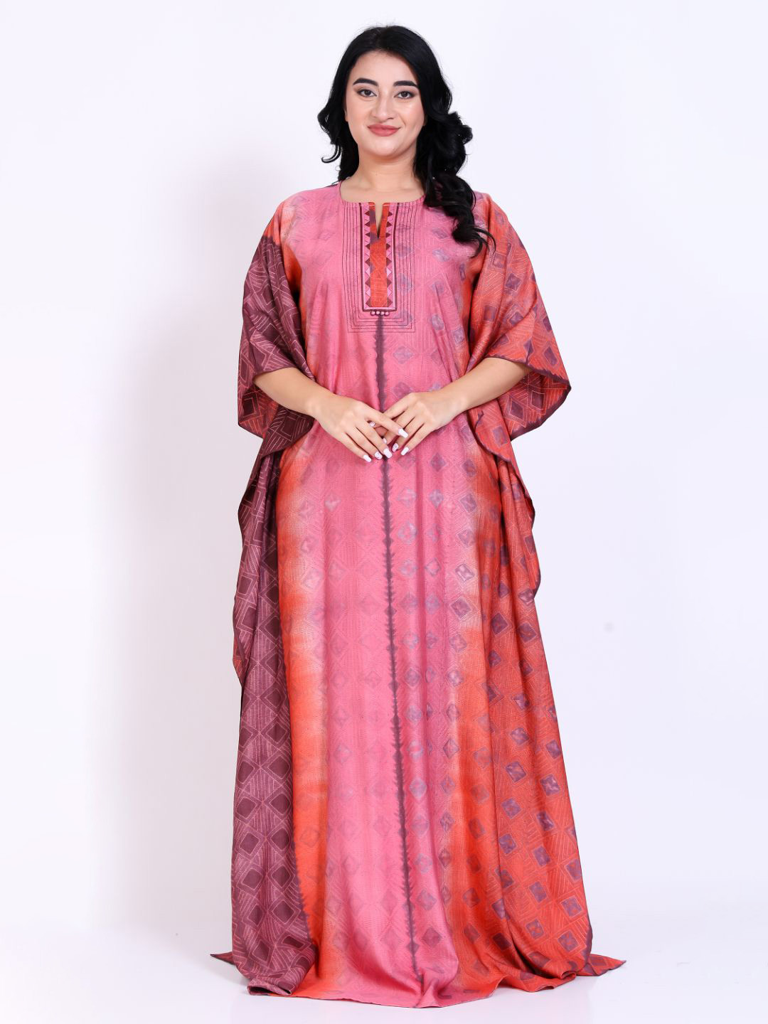 SILK N STYLES Needle Shibor Dyeing Kaftan Nightdress