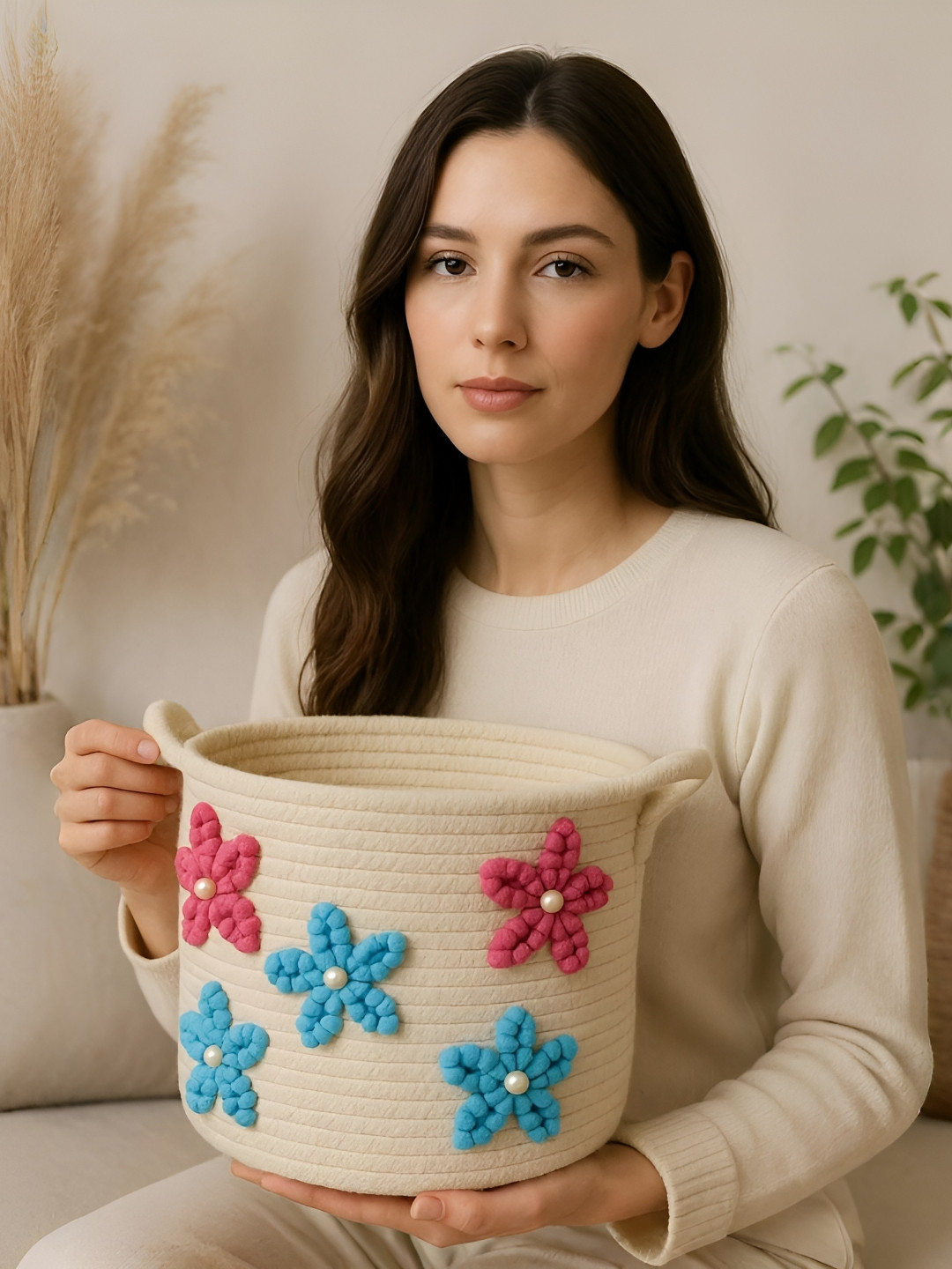 Textile and Beyond Beige Floral Printed Shelf Liner Organiser