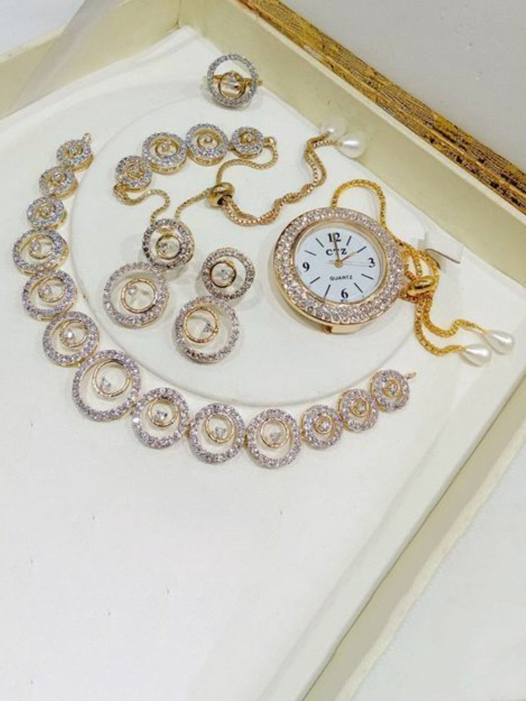 M GOLD Set Of 2 Gold-Plated Stones Studded Jewellery Set