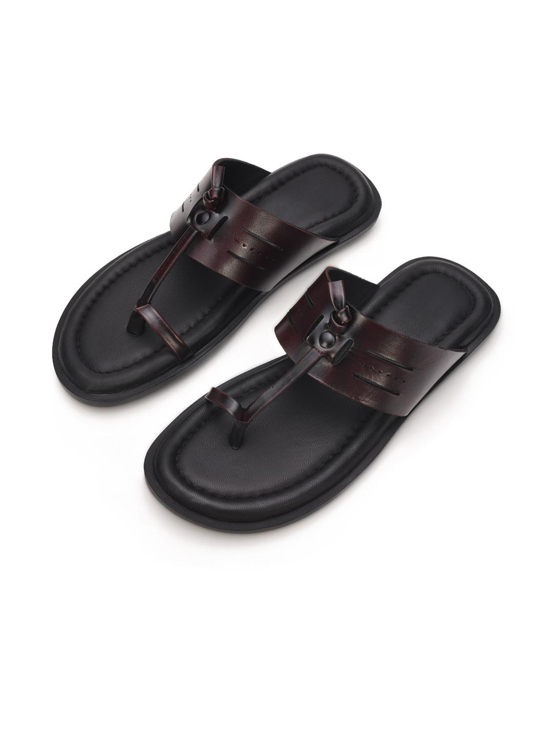 STEPHORN Men's Leather Toe-Loop Slippers with Padded Footbed