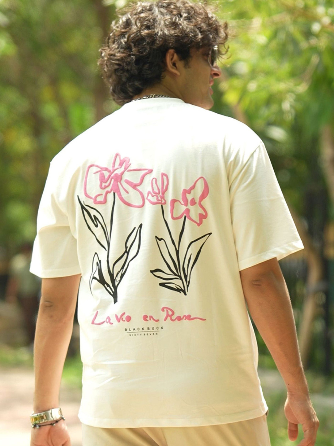 BLACK BUCK Floral Printed Round Neck Oversized Cotton T-shirt