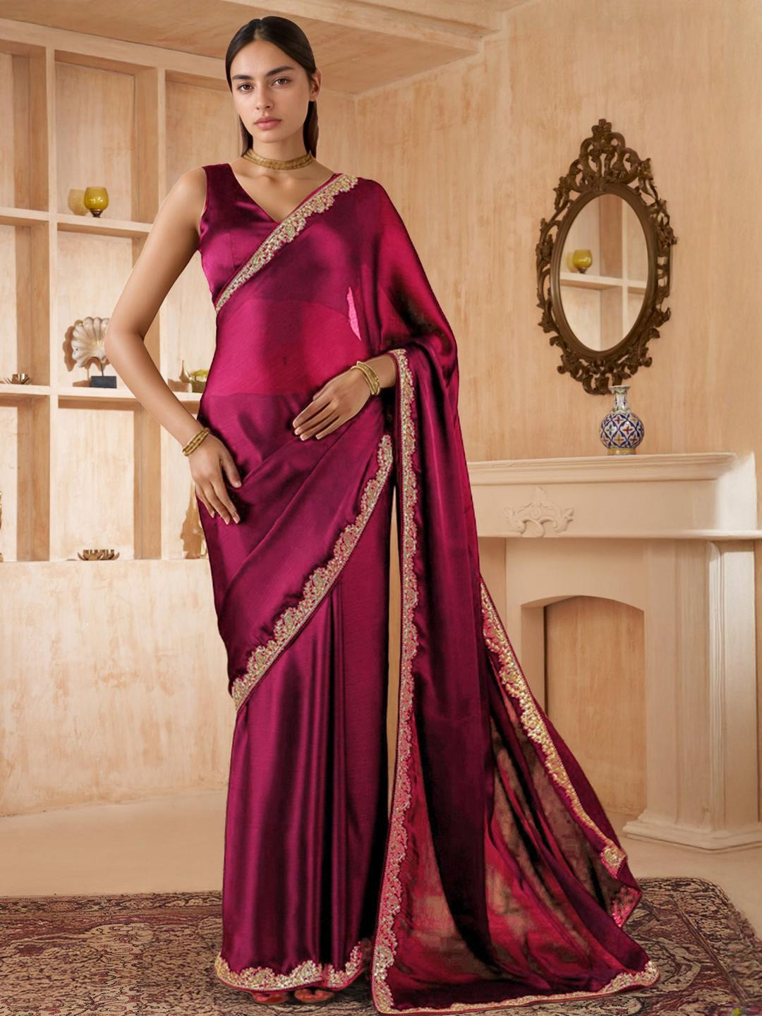 Rhey Embroidered Art Silk Heavy Work Mysore Silk Saree