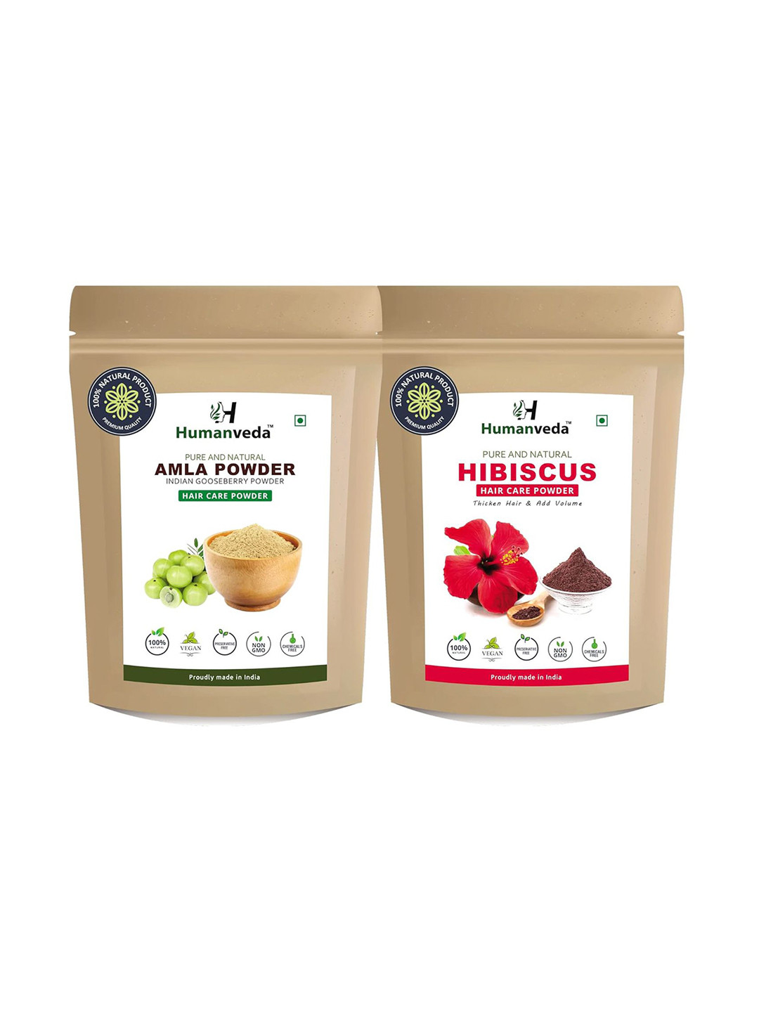 HUMANVEDA Set Of 2 Amla & Hibiscus Powder For Hair & Scalp - 100 g Each