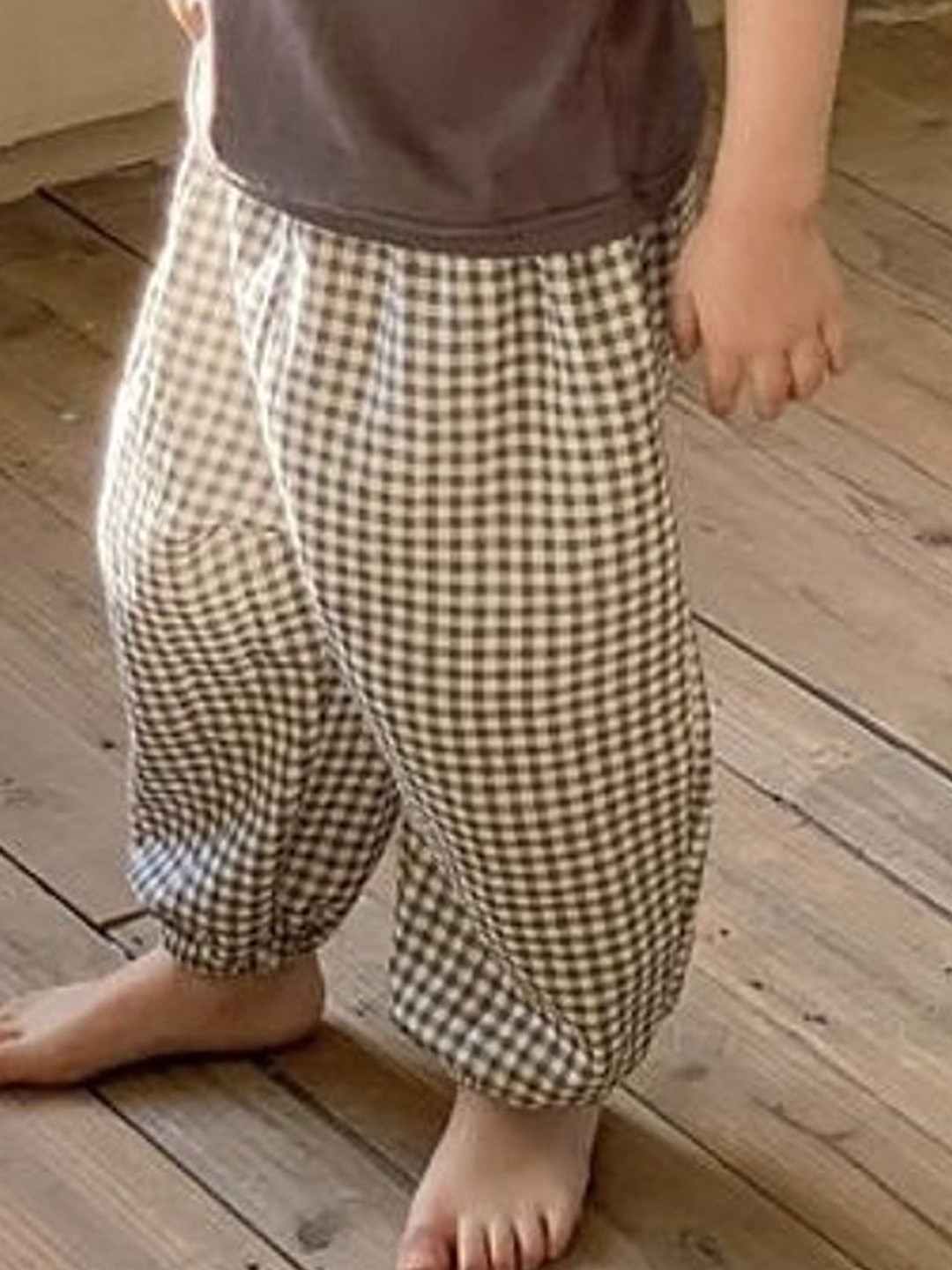 LULU & SKY Girls Gingham Checked Loose Fit High-Rise Trousers