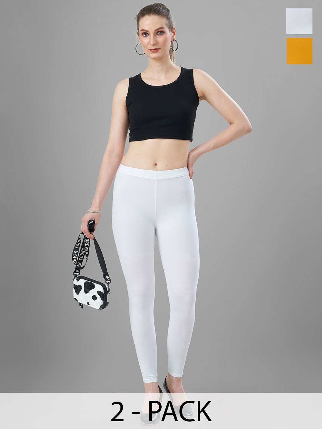 T19 Pack Of 2 Skinny Fit 4-Way Stretchable Ankle Length Leggings