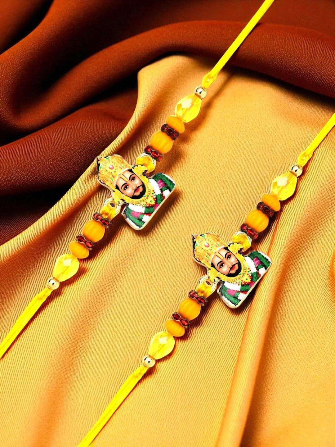ADIVA Set Of 2 Artificial Beaded Lord Khatu Shaym Thread Rakhis With Roli Cawal Chandan
