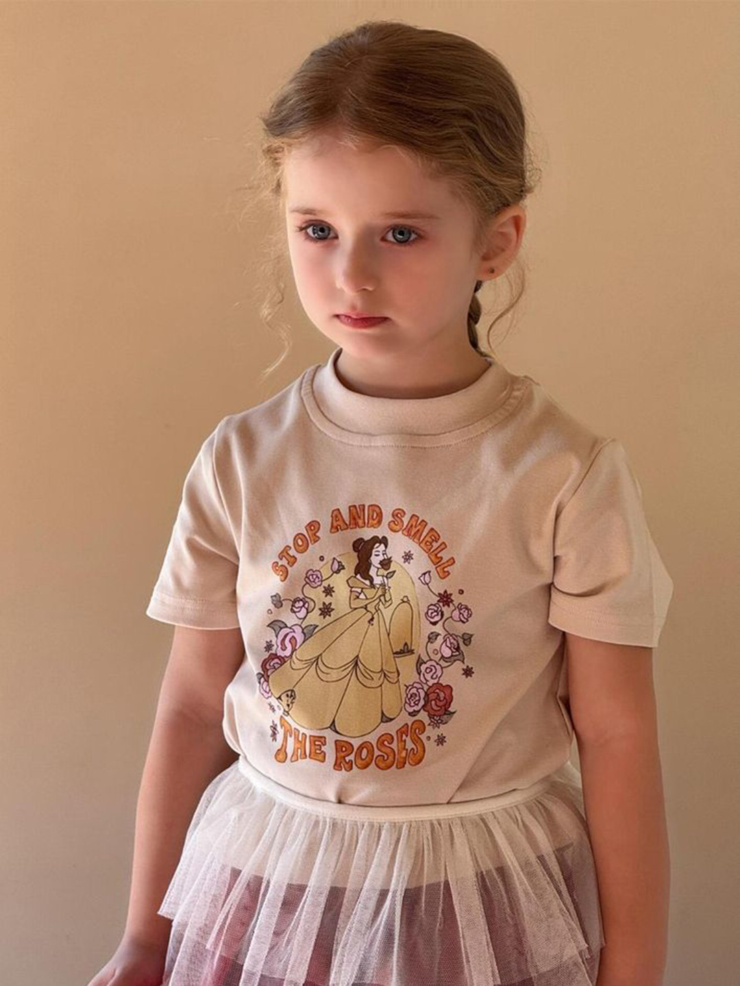 LULU & SKY Girls Disney Princess Character Printed Round Neck T-shirt