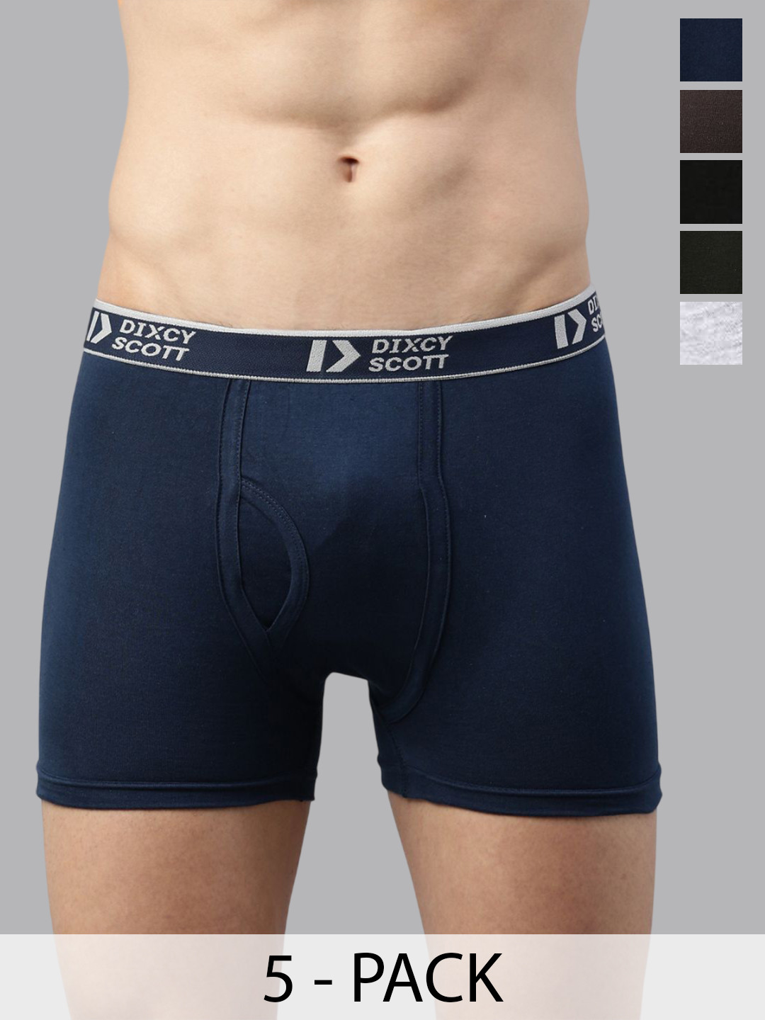 Dixcy Scott Originals 5P Pure Cotton MidRise Trunks CROSS TRUNK-BLK,G MEL,OLV,DP BLU,C BRN