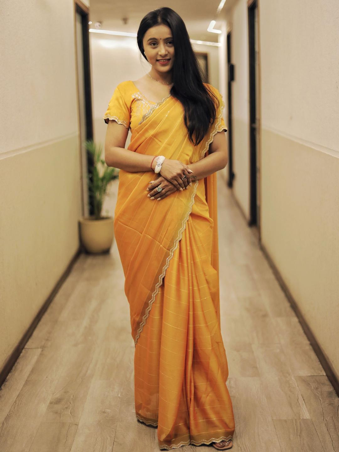 Arham Vastra Striped Sequinned Silk Blend Saree