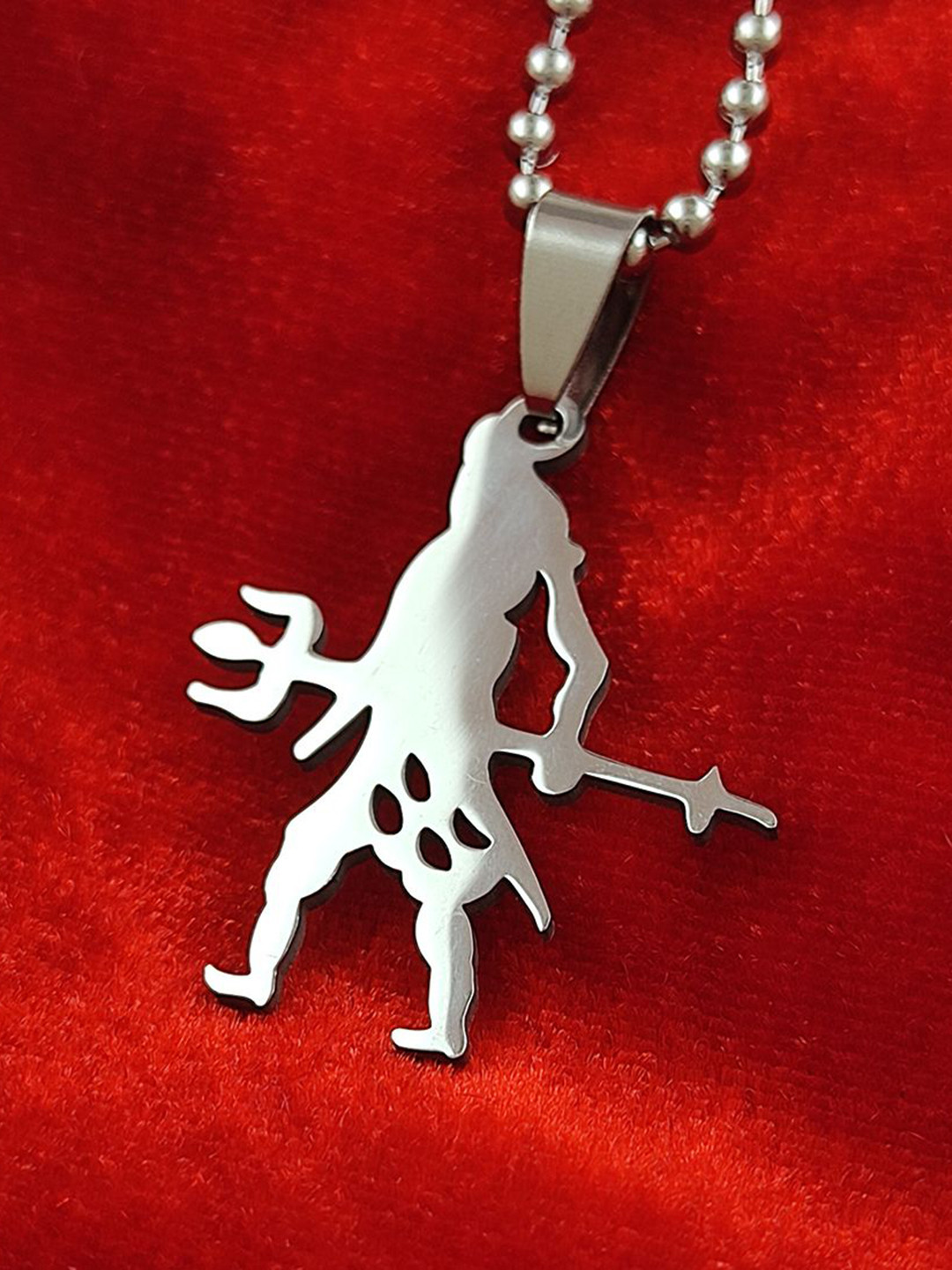 Saizen Unisex Stainless Steel Silver-Plated Mahadeva Pendant With Chain