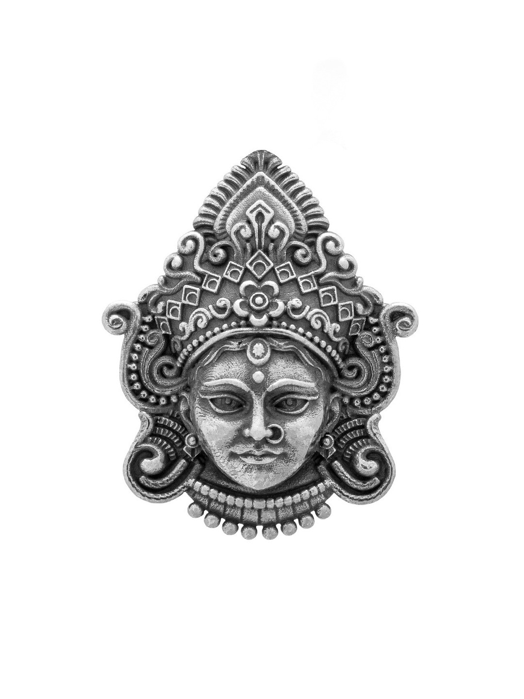 Exotic India Men 925 Silver Antique Finish Goddess Durga Brooch