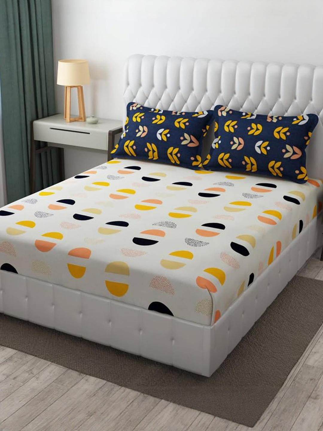 TINDLER KNOTS Printed 100% Glace Cotton 300TC King Size Fitted Bedsheet Set