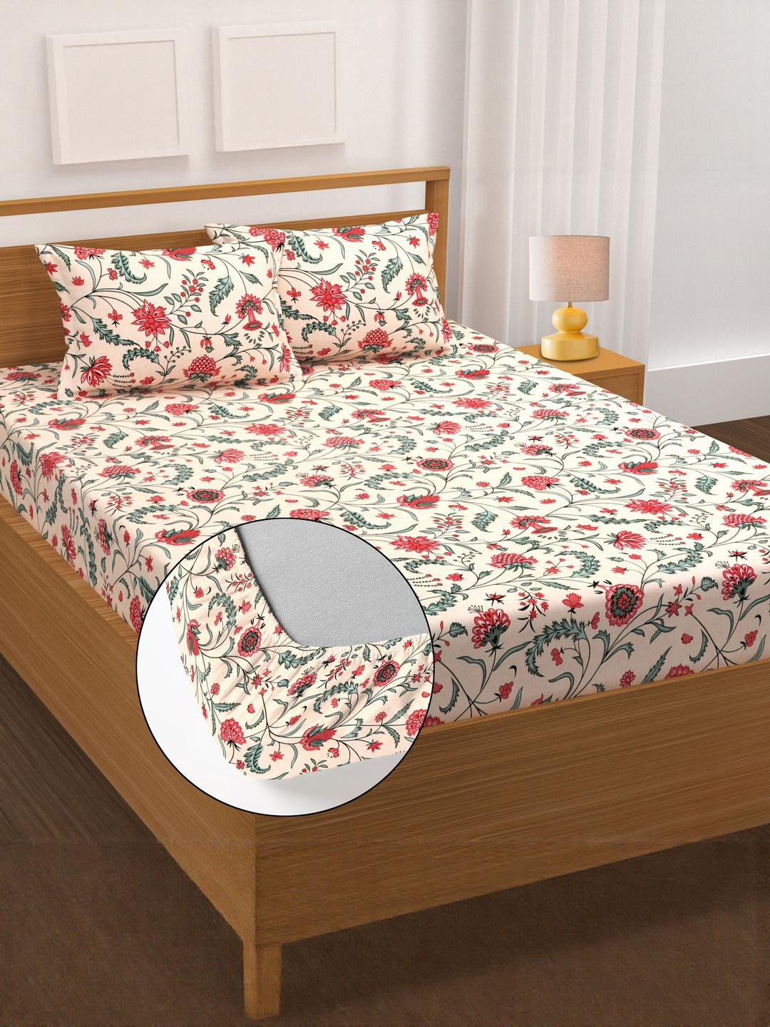 HIYANSHI HOME FURNISHING Printed Cotton Fitted King Size Bedsheet Set