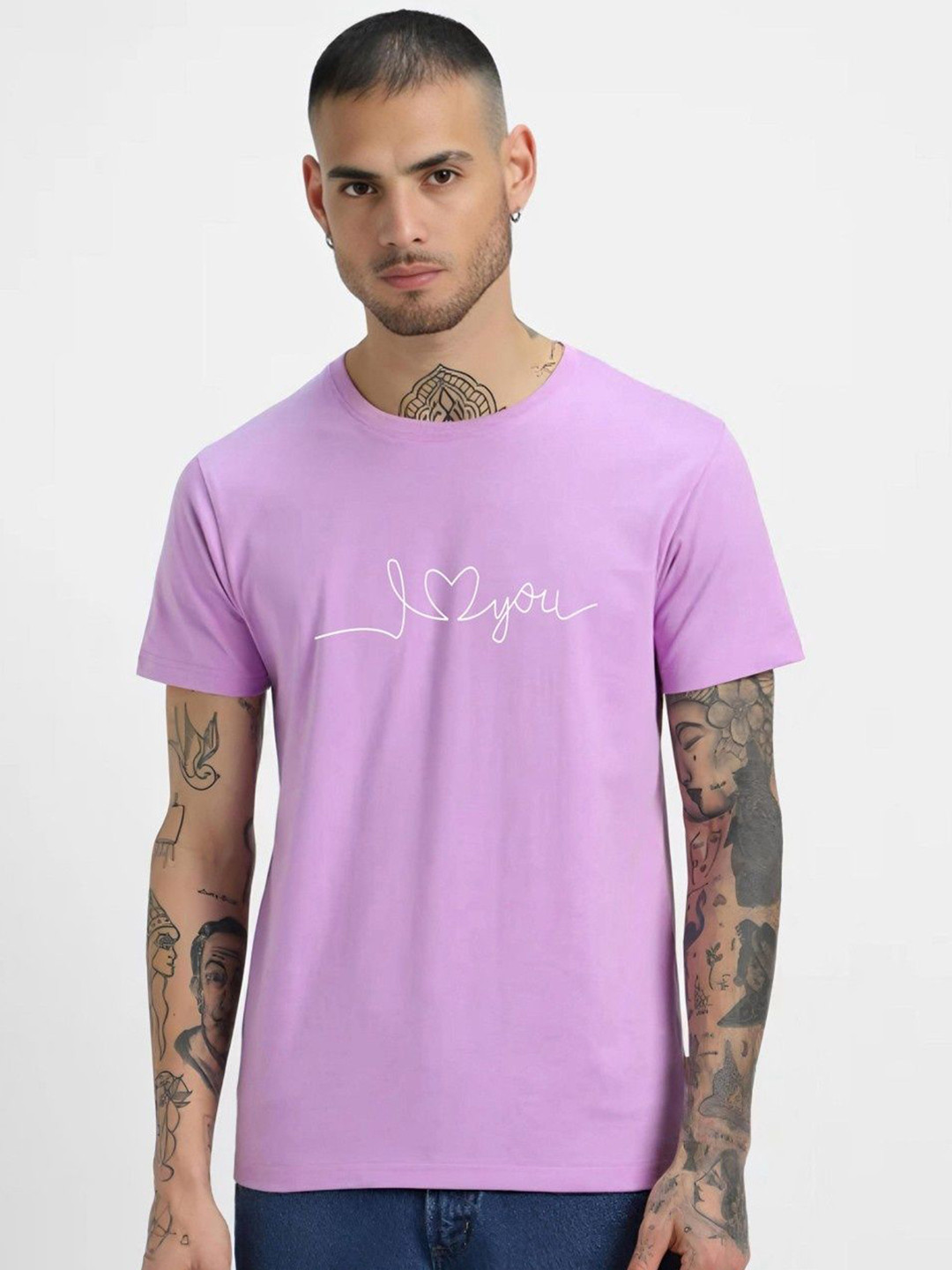 Lavender Graphic Printed Round Neck Regular Fit T-shirt