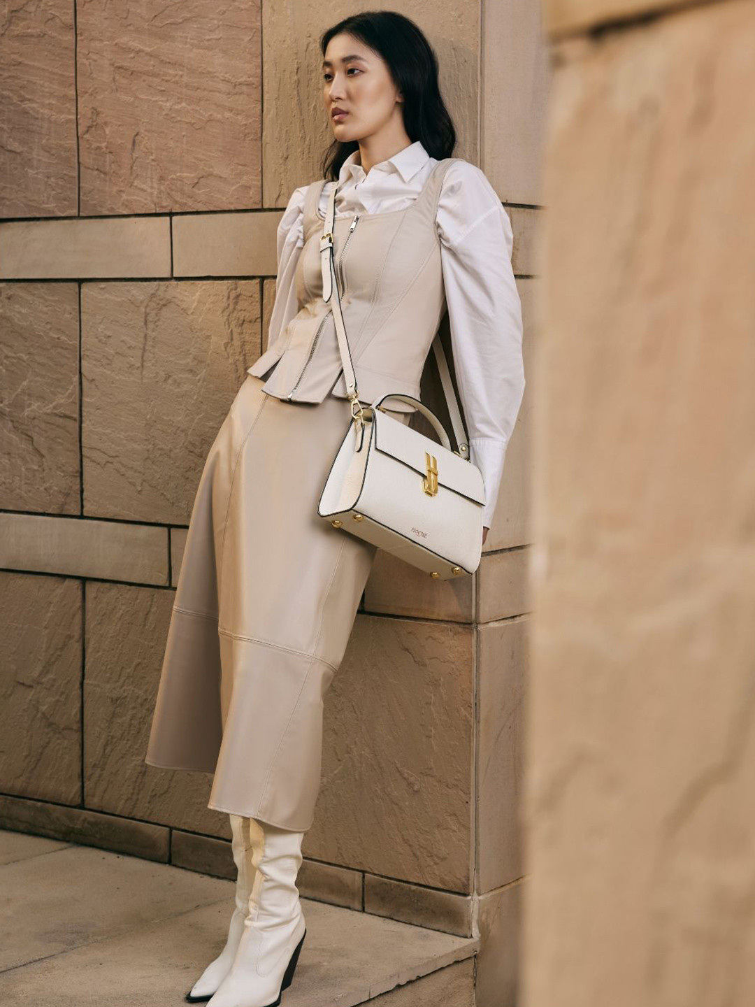 Hoche Paris Women Solid Structured Buckle Detail Leather Satchel Bag