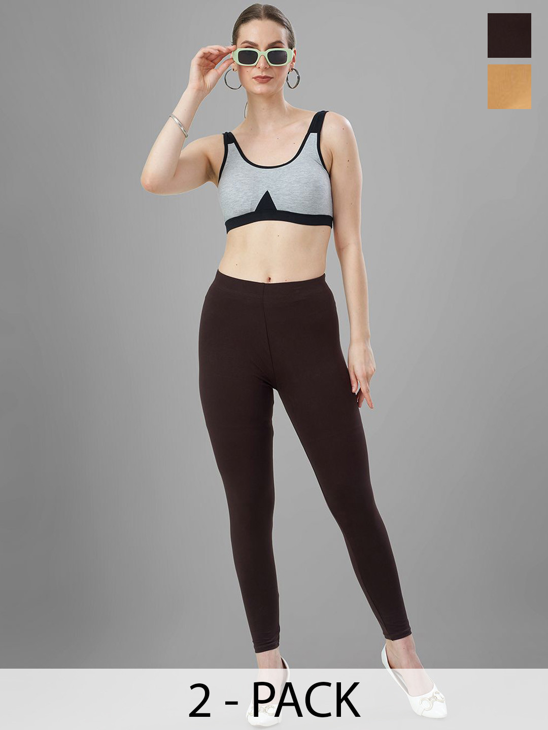T19 Pack Of 2 4-Way Stretchable Ankle-Length Leggings