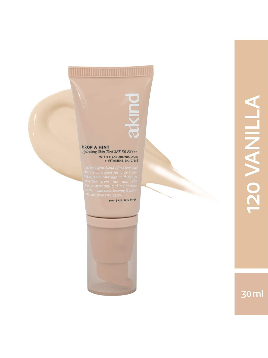 akind Drop a Hint SPF30 PA+++ Hydrating Skin Tint with Hyaluronic Acid 30ml - Vanilla 120
