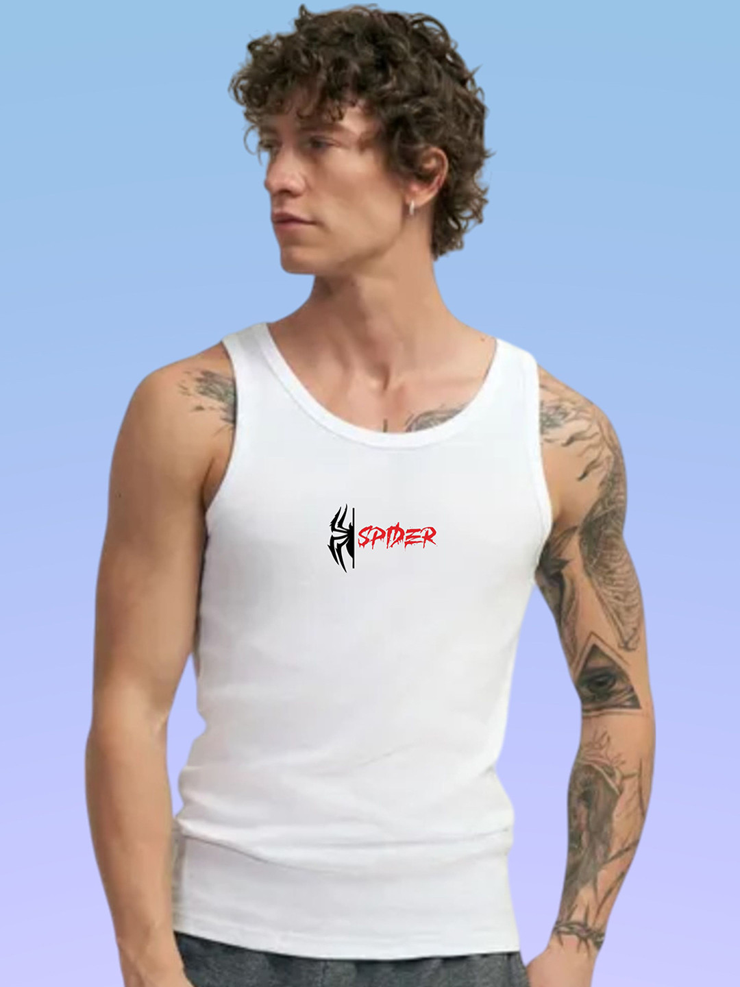 Uniplanet store Printed Scoop Neck Gym Vest UVM-INDIAN-SPIDER-WHT-S