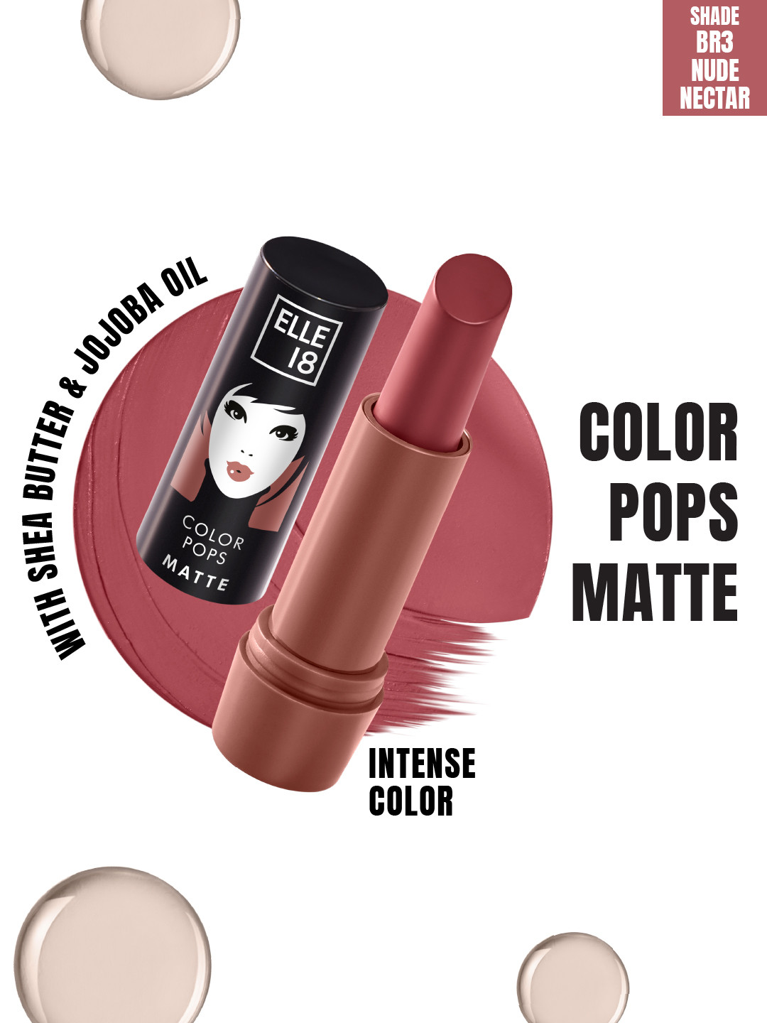 ELLE 18 Color Pops Matte Moisturising Lipstick with Shea Butter - Nude Nectar