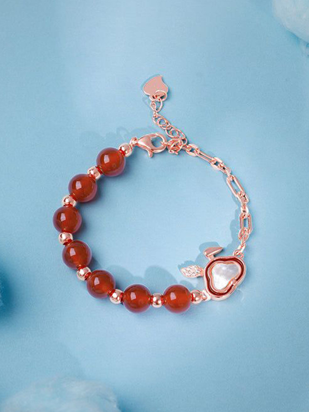 GIVA Girls 925 Silver Rose Gold-Plated Zircon Studded & Beaded Bunny Charm Bracelet